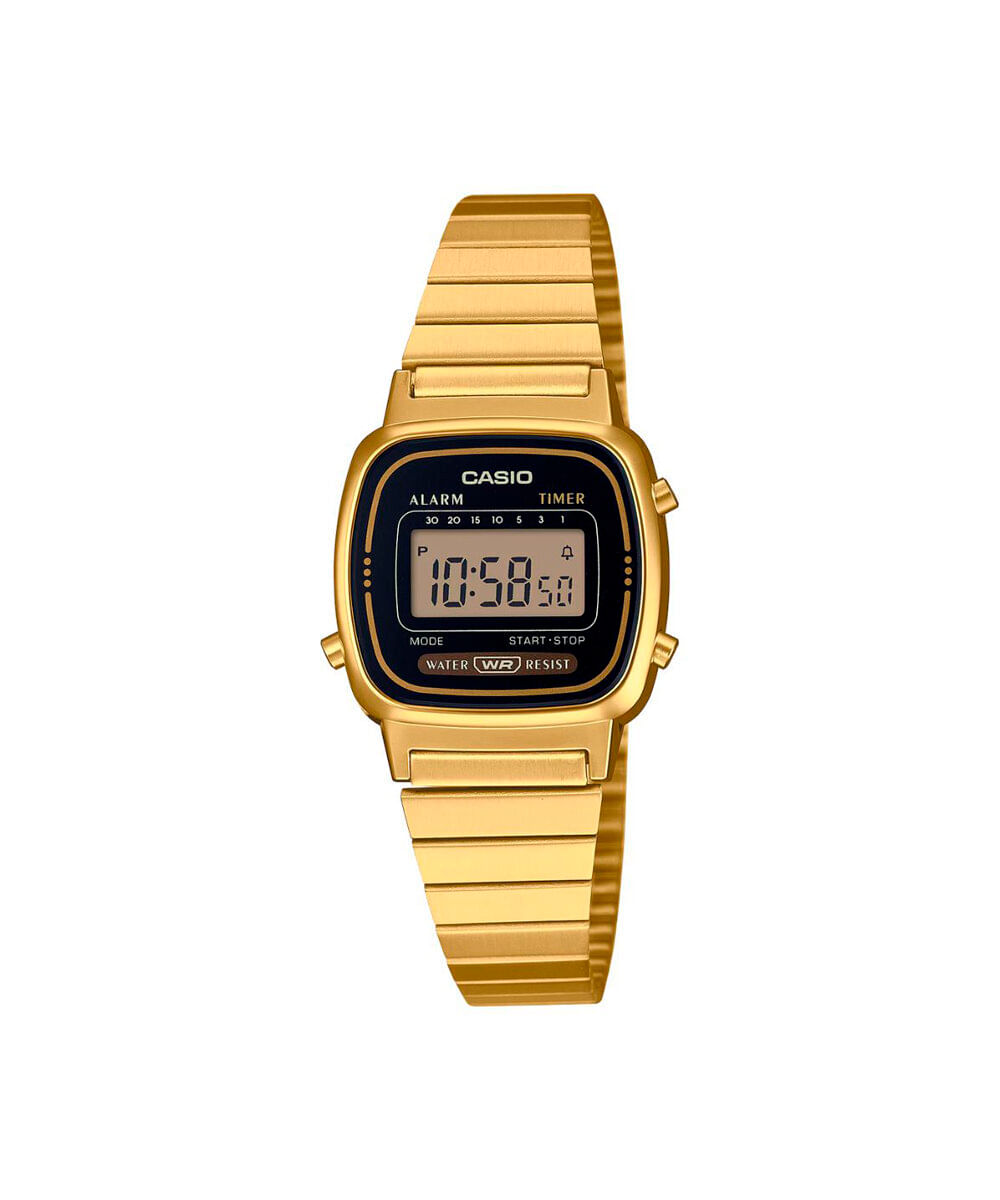 relógio feminino casio digital la670wga 1df sc dourado