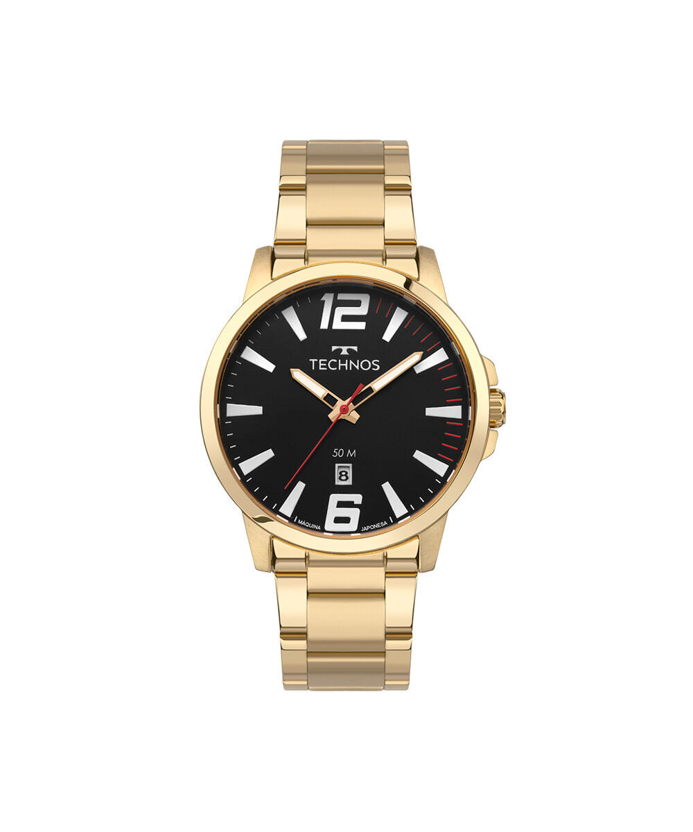 kit relógio masculino technos analógico 2115uco k1p dourado