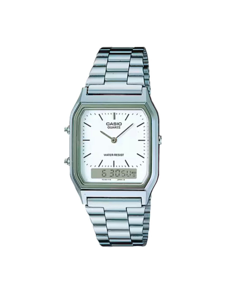 relógio masculino casio analógico digital aq 230a 7dmq sc prateado