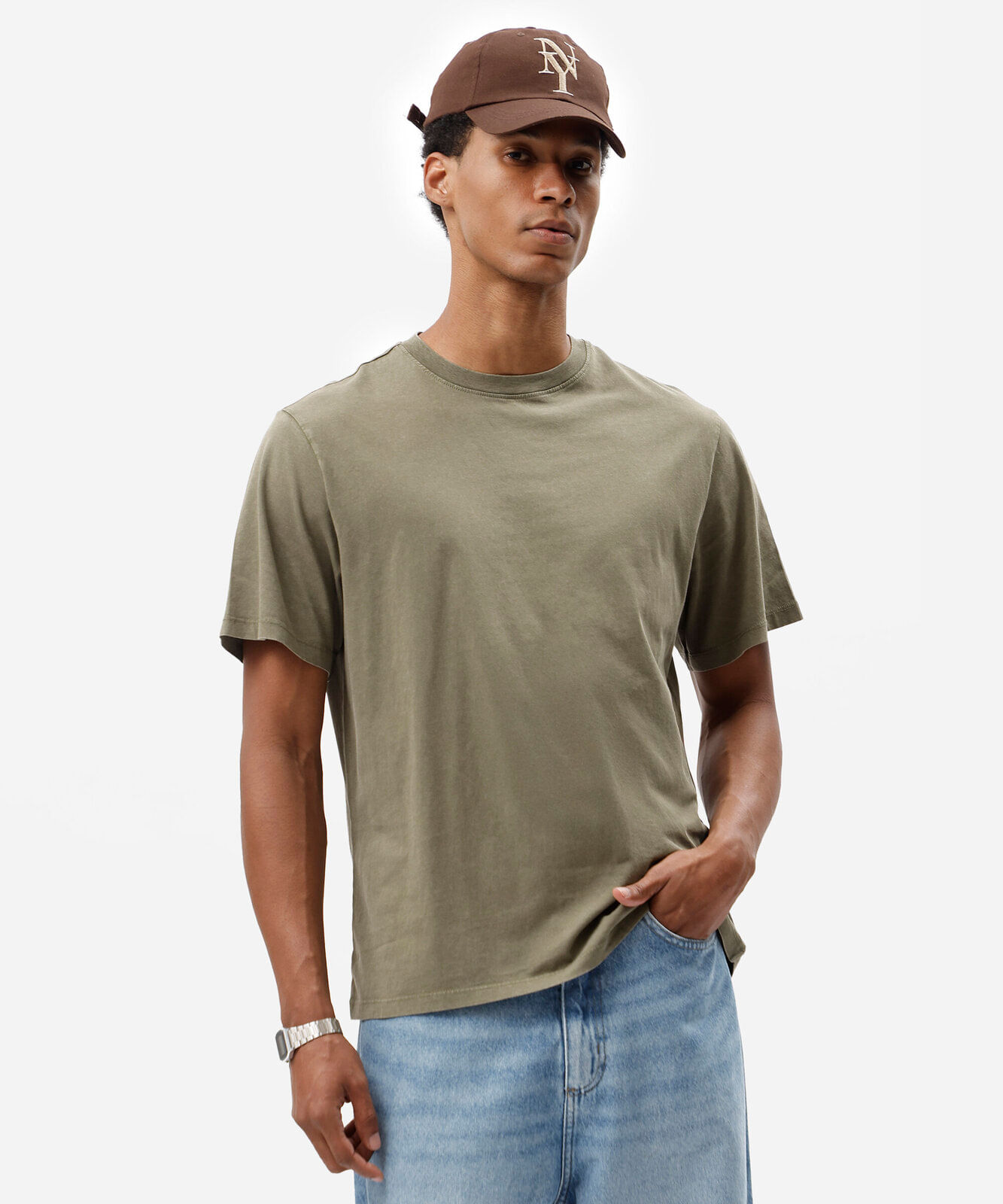 camiseta masculina de algodão manga curta estonada verde