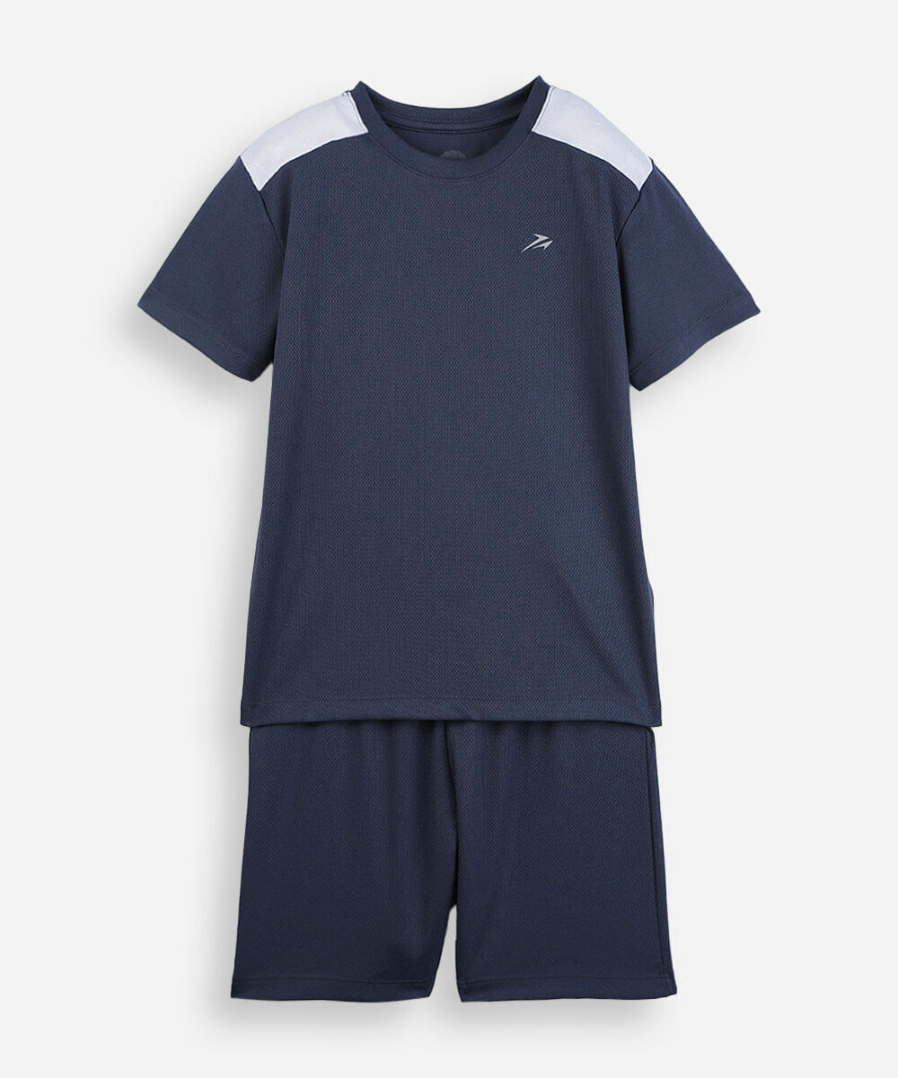 conjunto curto infantil com recorte azul