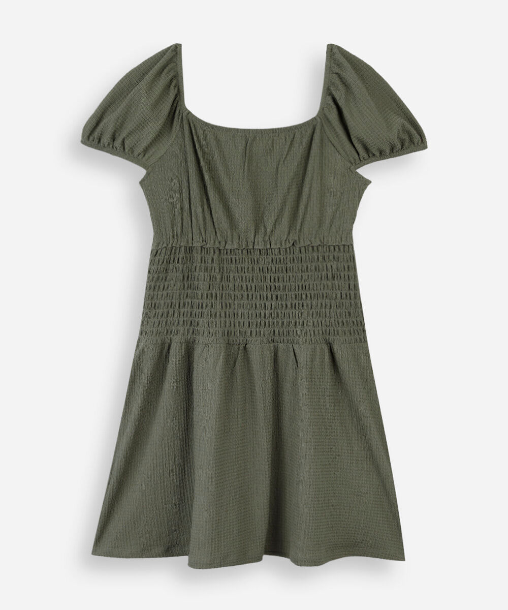 vestido juvenil com lastex manga curta verde