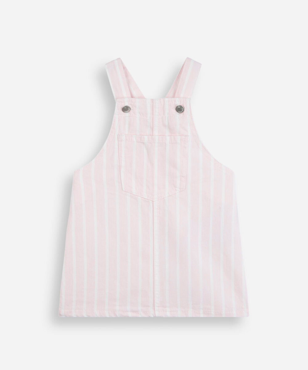 salopete infantil de sarja com bolso listrada rosa