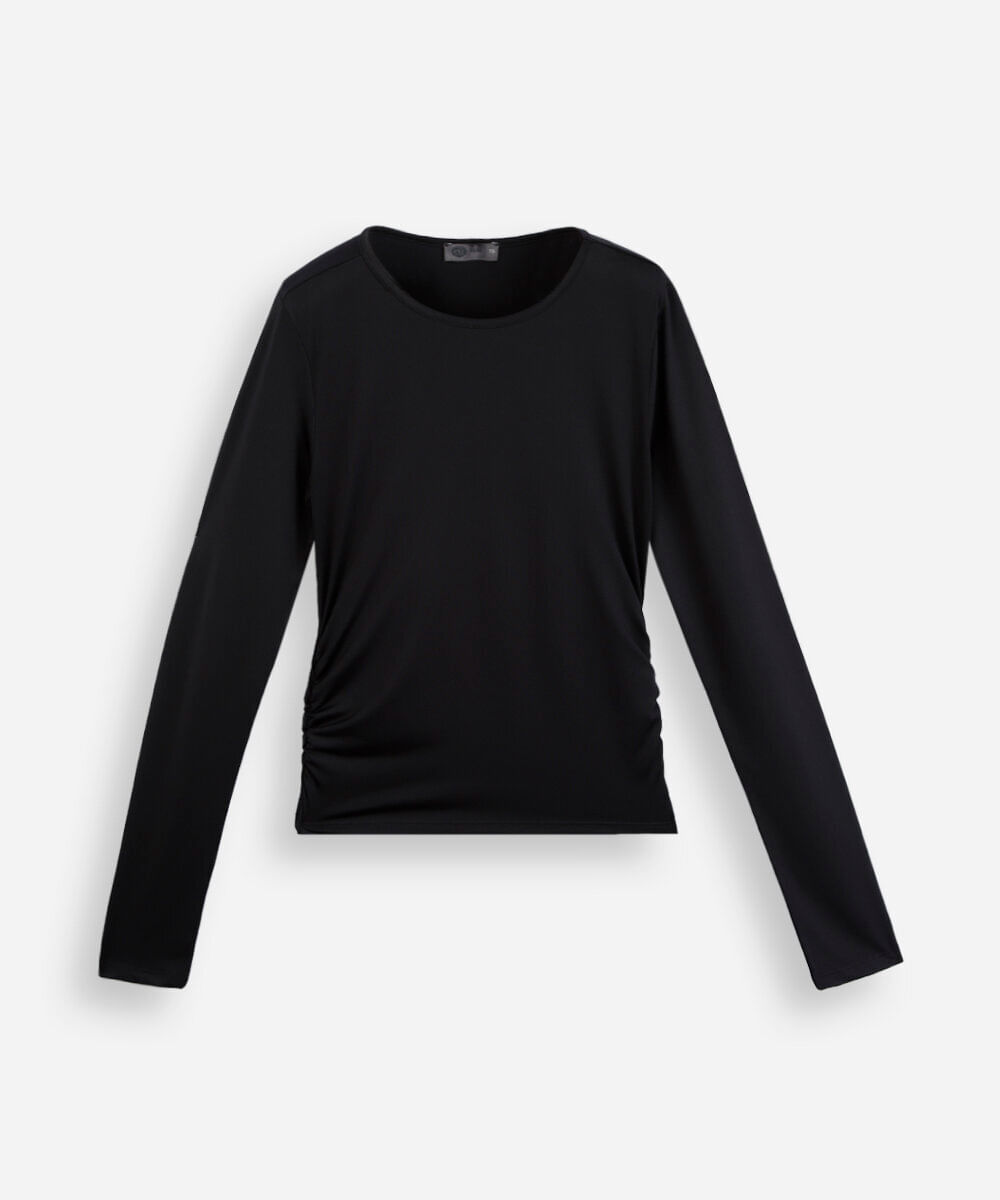 blusa juvenil manga longa franzida preta
