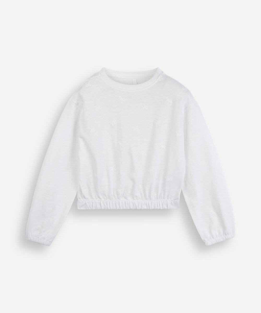 blusa infantil de algodão manga longa texturizada laços off white