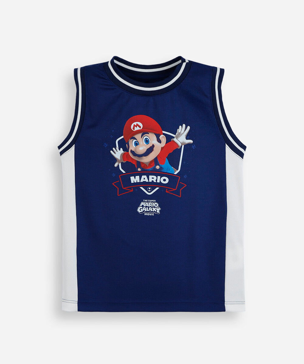 regata infantil com recorte mario bros azul