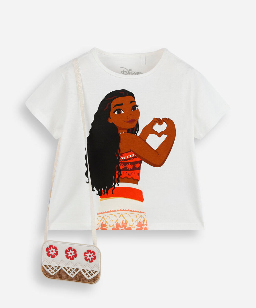 blusa infantil de algodão manga curta moana com bolsa off white