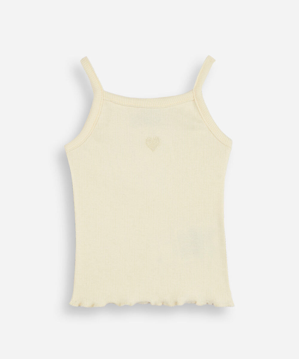 blusa de algodão infantil alça fina coração amarela