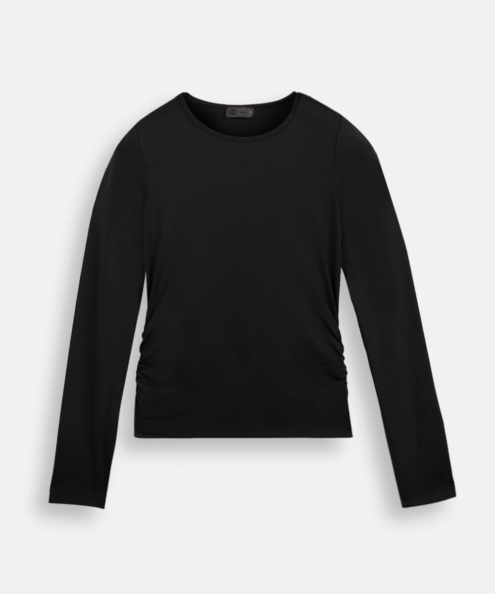 blusa juvenil de poliamida com franzido preta