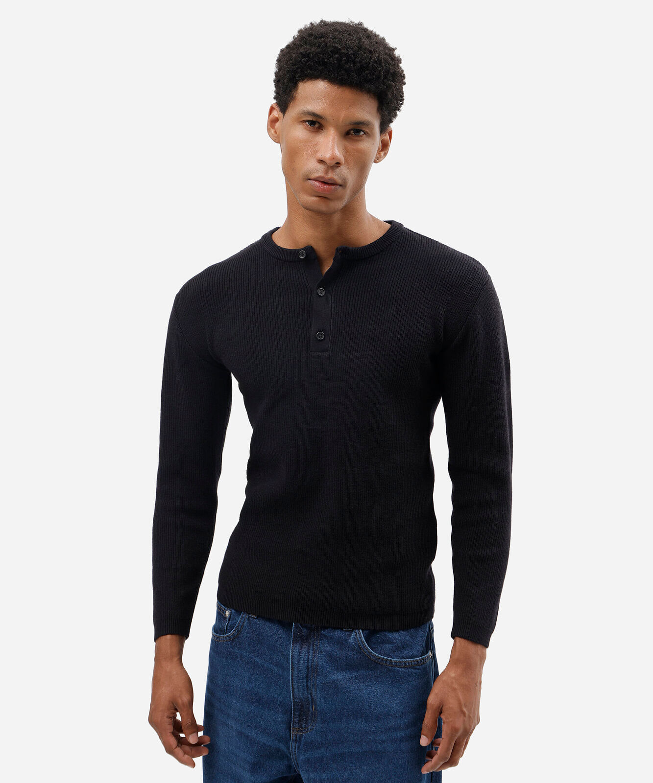 blusa slim fit masculina de tricot canelada preta