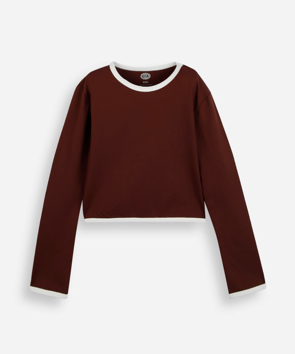blusa infantil de poliamida manga longa marrom
