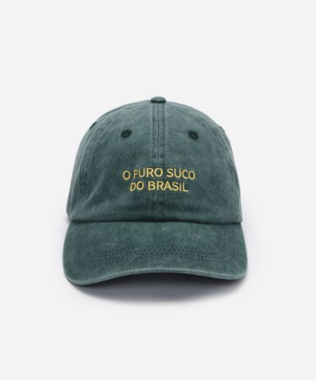 boné aba curva de sarja com bordado estonado verde UNICO