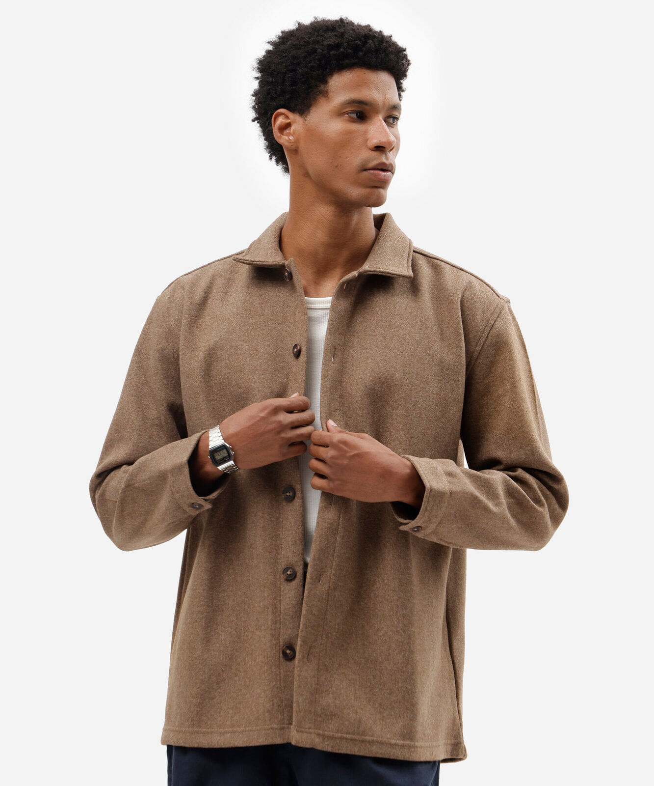 camisa overshirt masculina manga longa texturizada marrom
