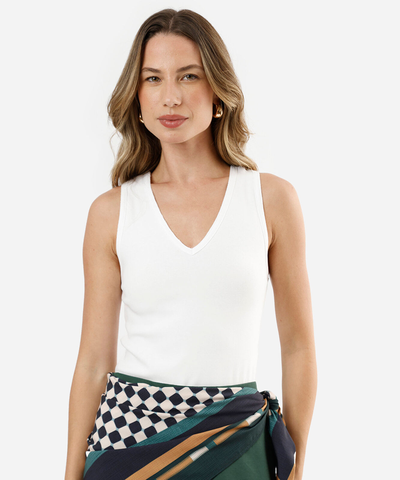 regata feminina de algodão decote v off white