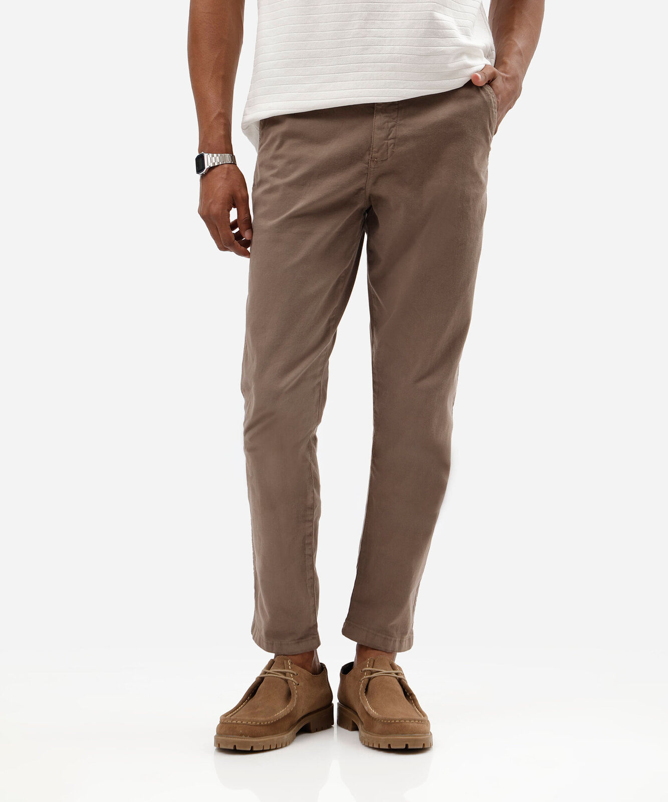 calça de sarja slim comfort com bolsos bege