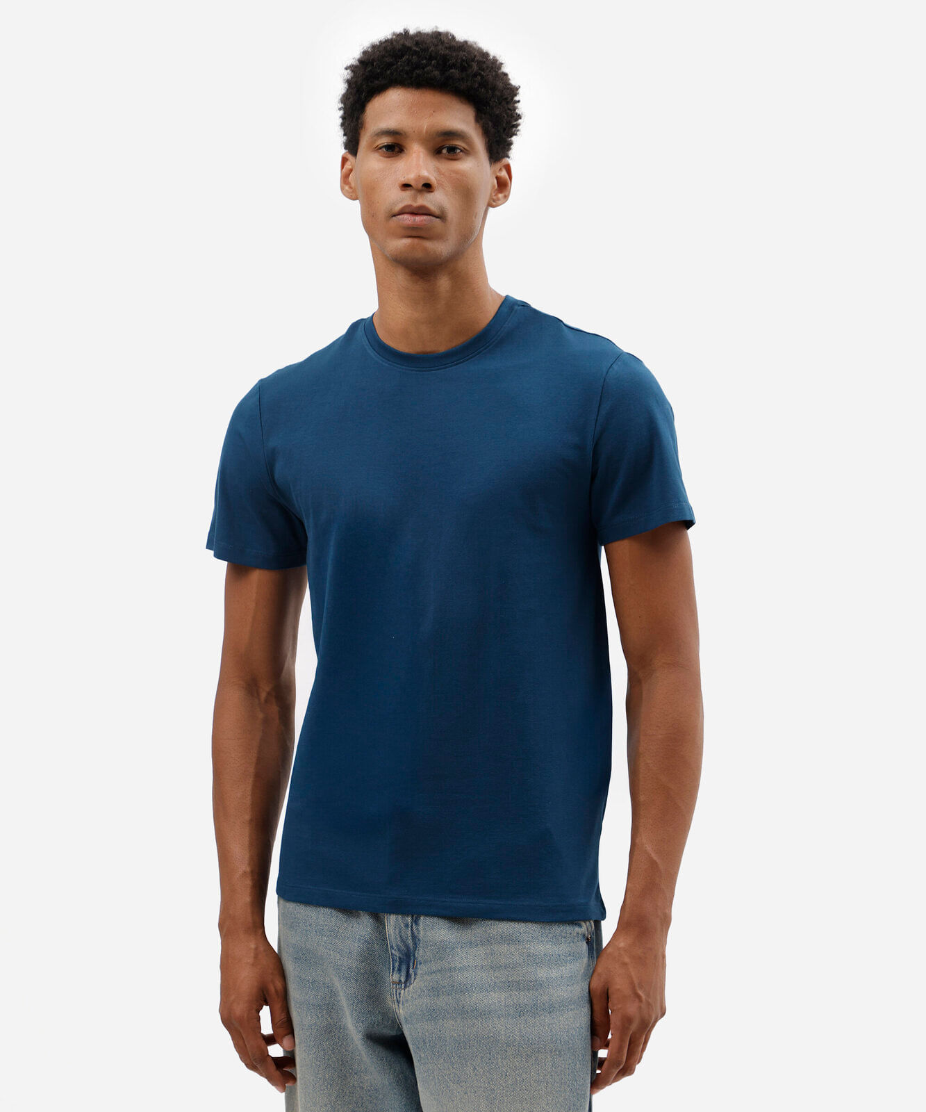 camiseta slim masculina de algodão azul