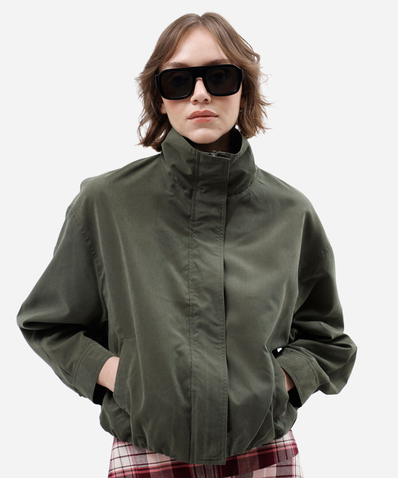 jaqueta balonê feminina gola alta verde
