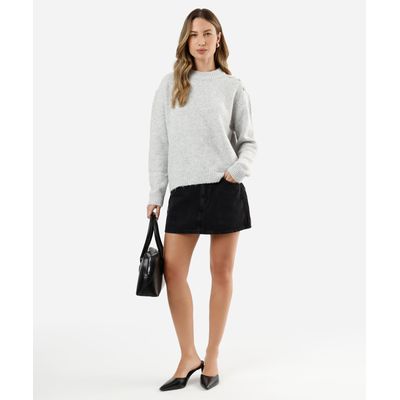 minissaia feminina jeans cintura baixa com renda preta