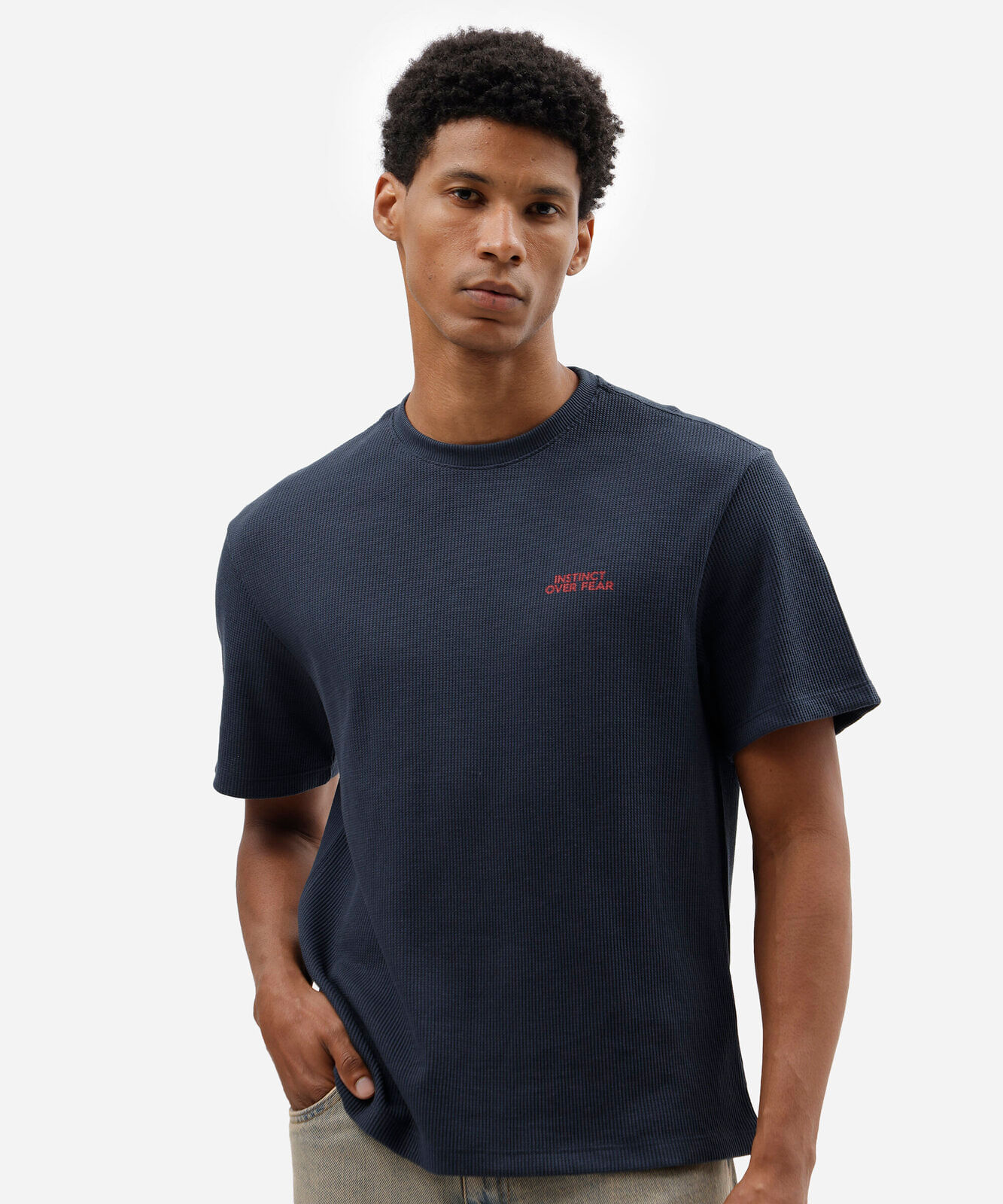 camiseta masculina com algodão manga curta estampada texturizada azul