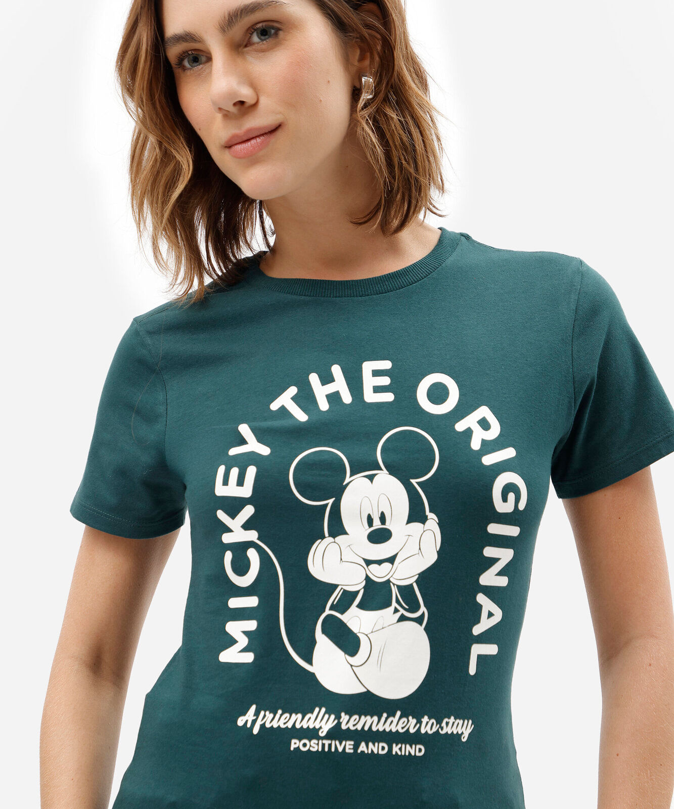 camiseta feminina de algodão manga curta mickey verde