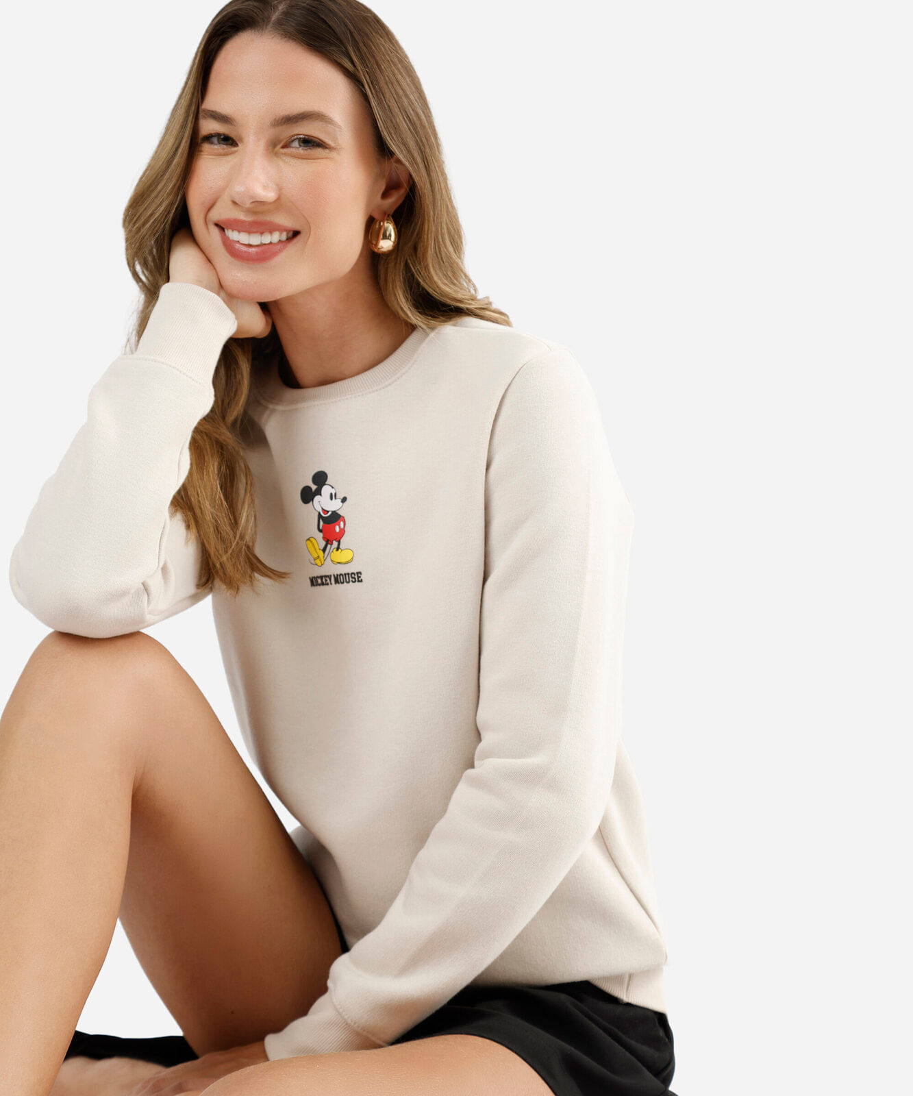 blusão feminino de moletom mickey bege