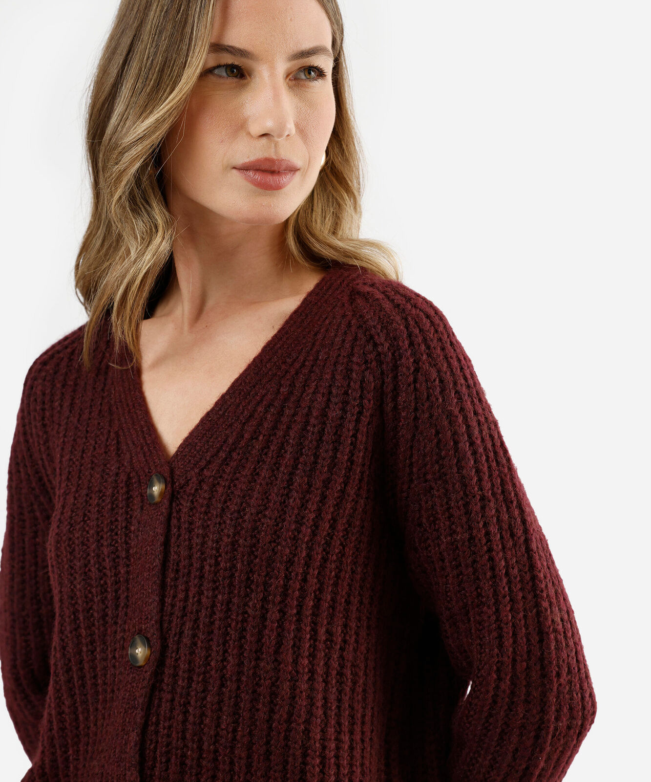 cardigan feminino de tricot canelado vinho