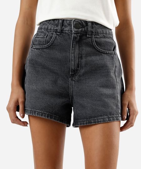 short feminino jeans com recorte lateral cintura média preto 34