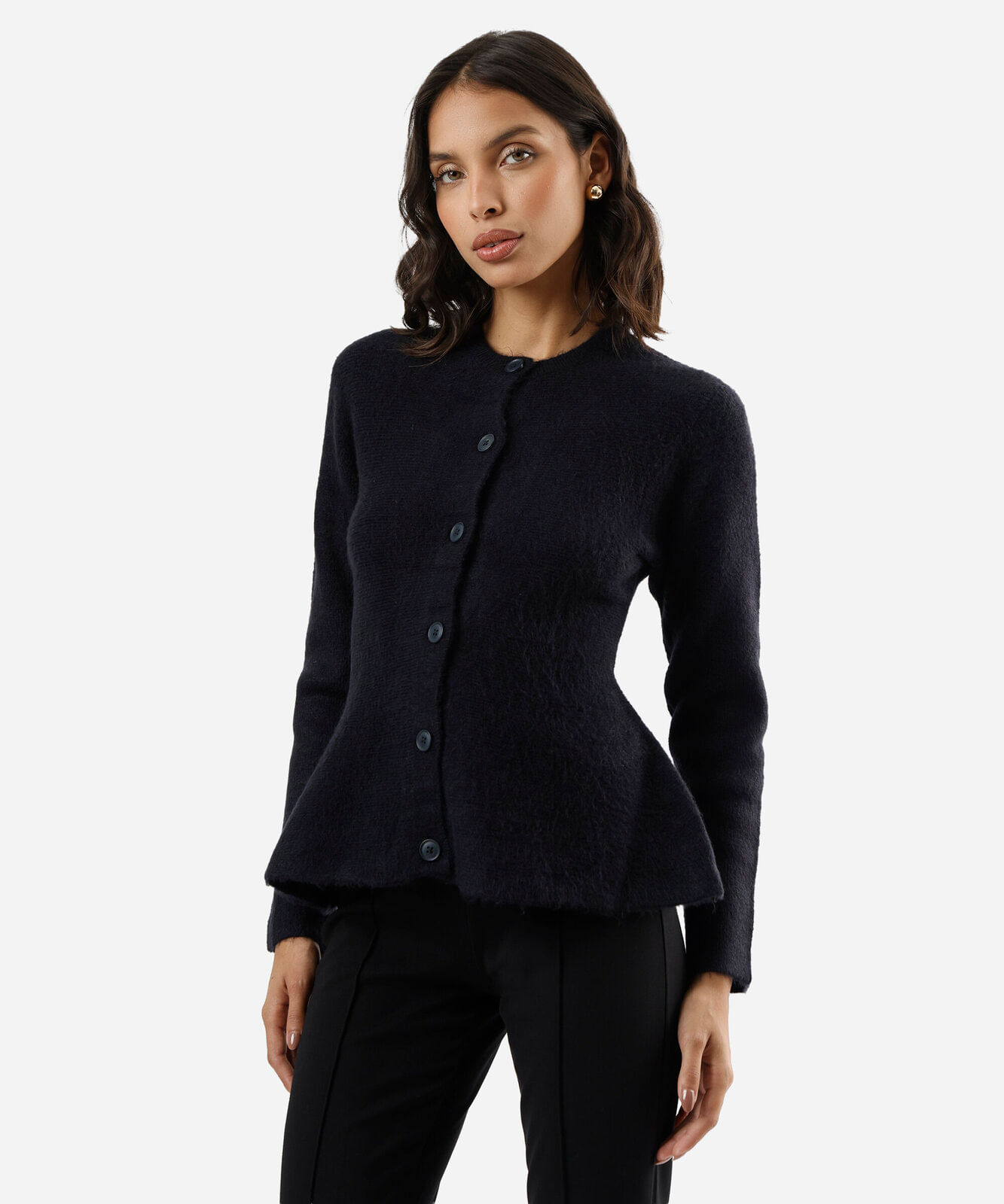 casaco peplum feminino de tricot azul