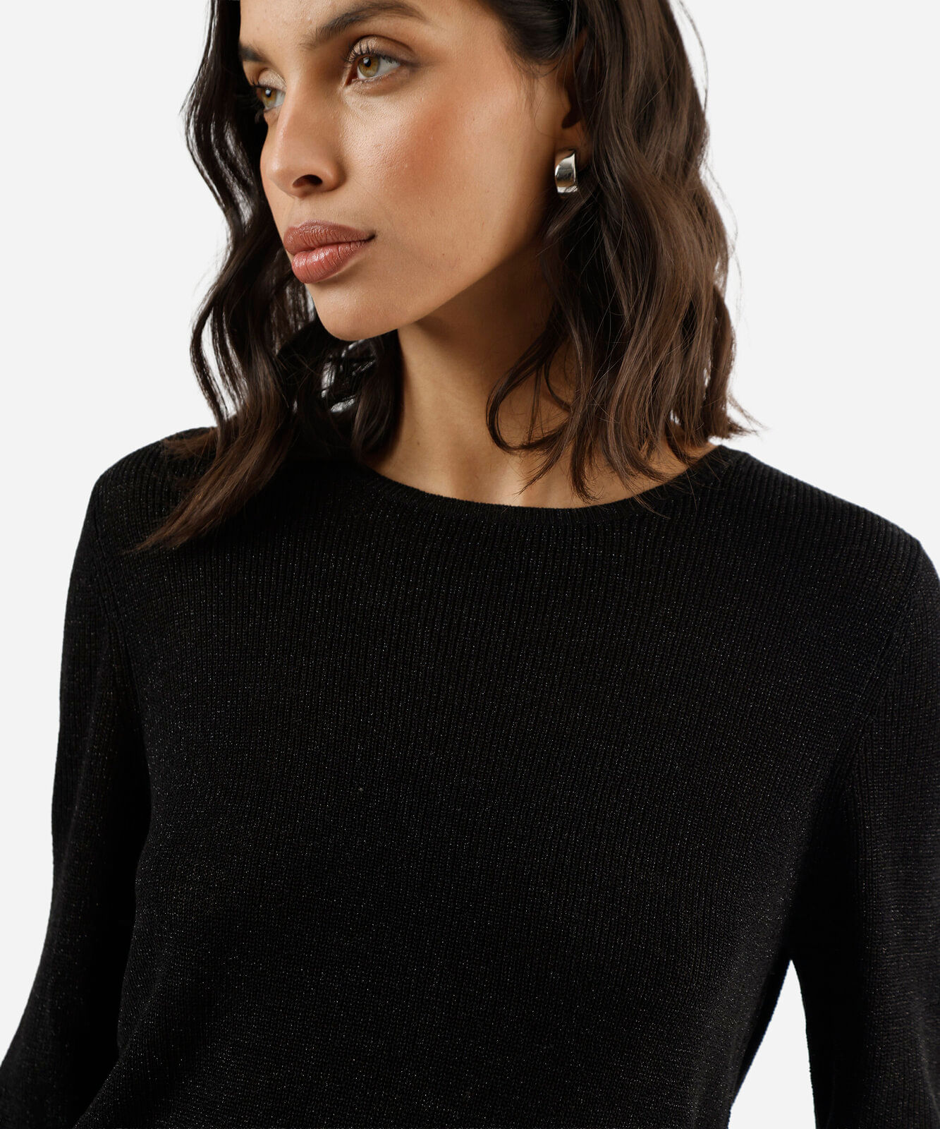 suéter feminino de tricot com lurex preto