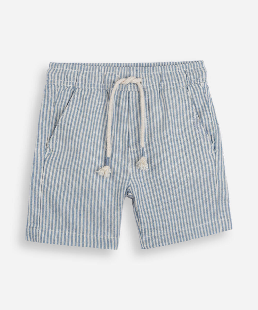short infantil de sarja cós elástico listrado azul