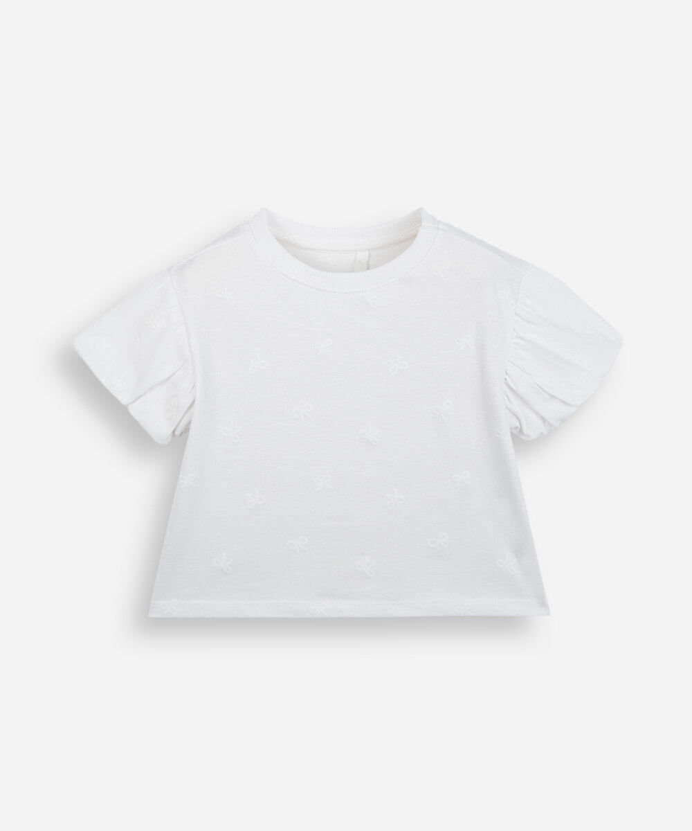 camiseta infantil de algodão manga bufante texturizada off white