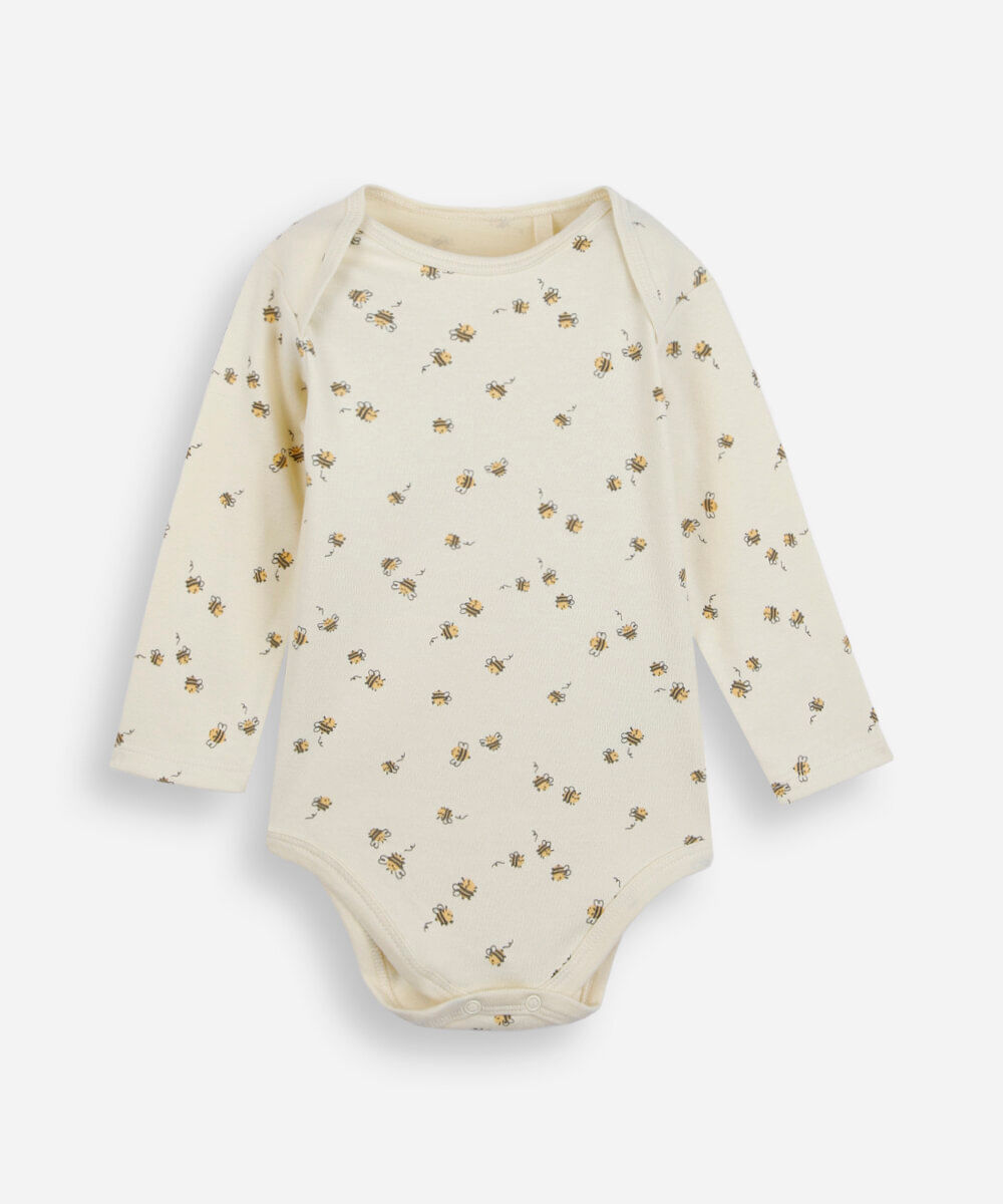 body infantil de algodão manga longa abelhas amarelo