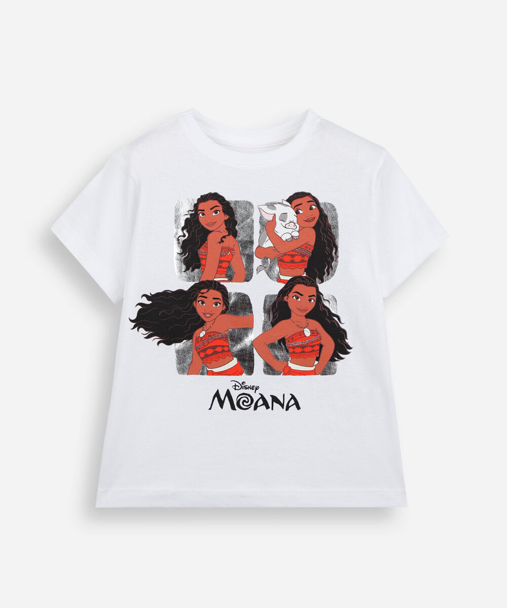 camiseta infantil de algodão manga curta moana off white