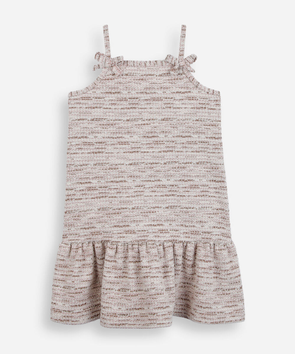 vestido alça fina infantil com recorte texturizado bege