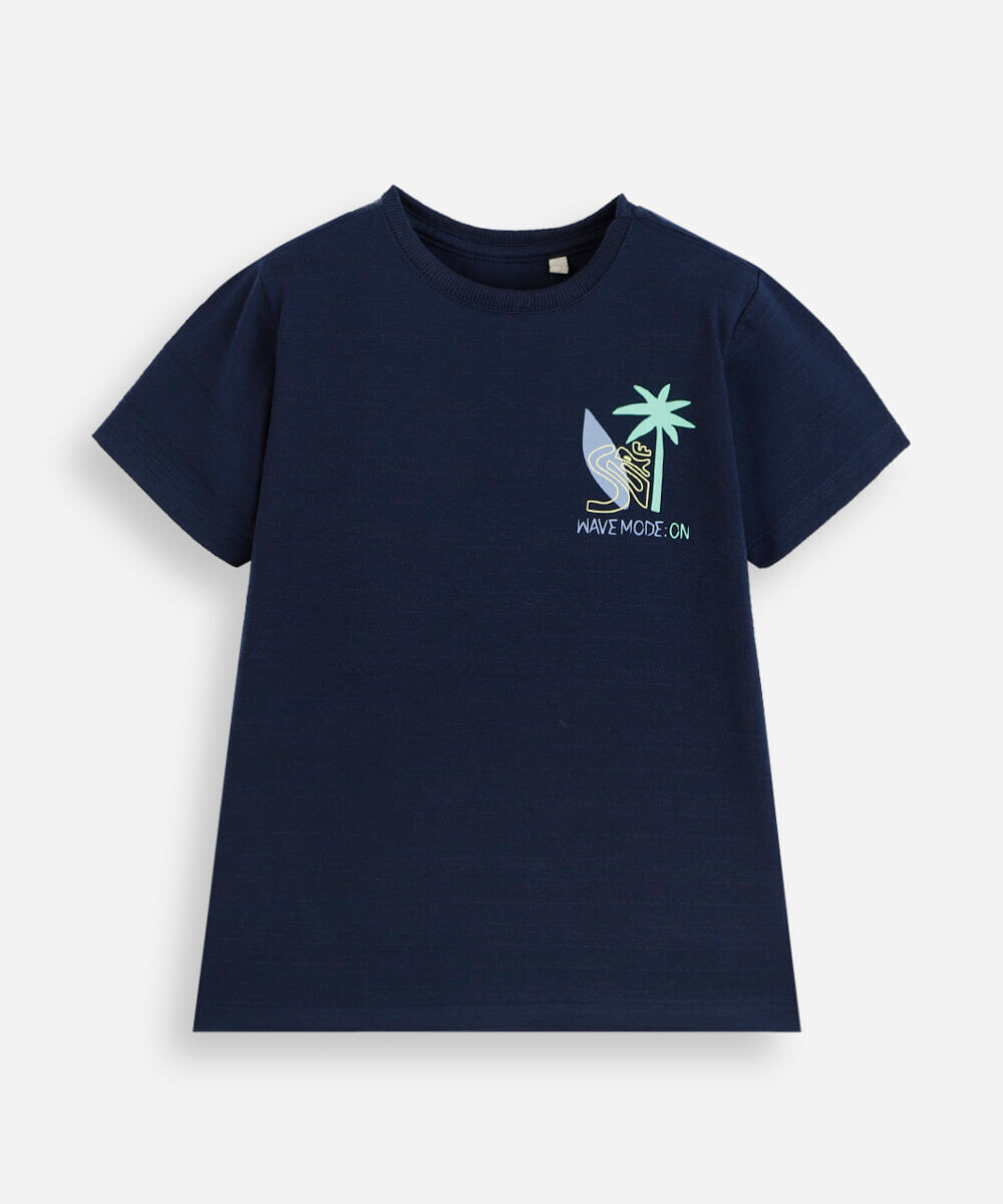 camiseta infantil com algodão manga curta estampada azul