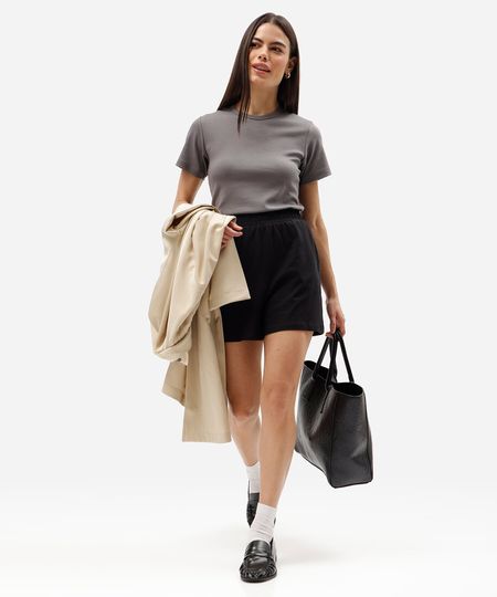 short de algodão feminino cós elástico preto P