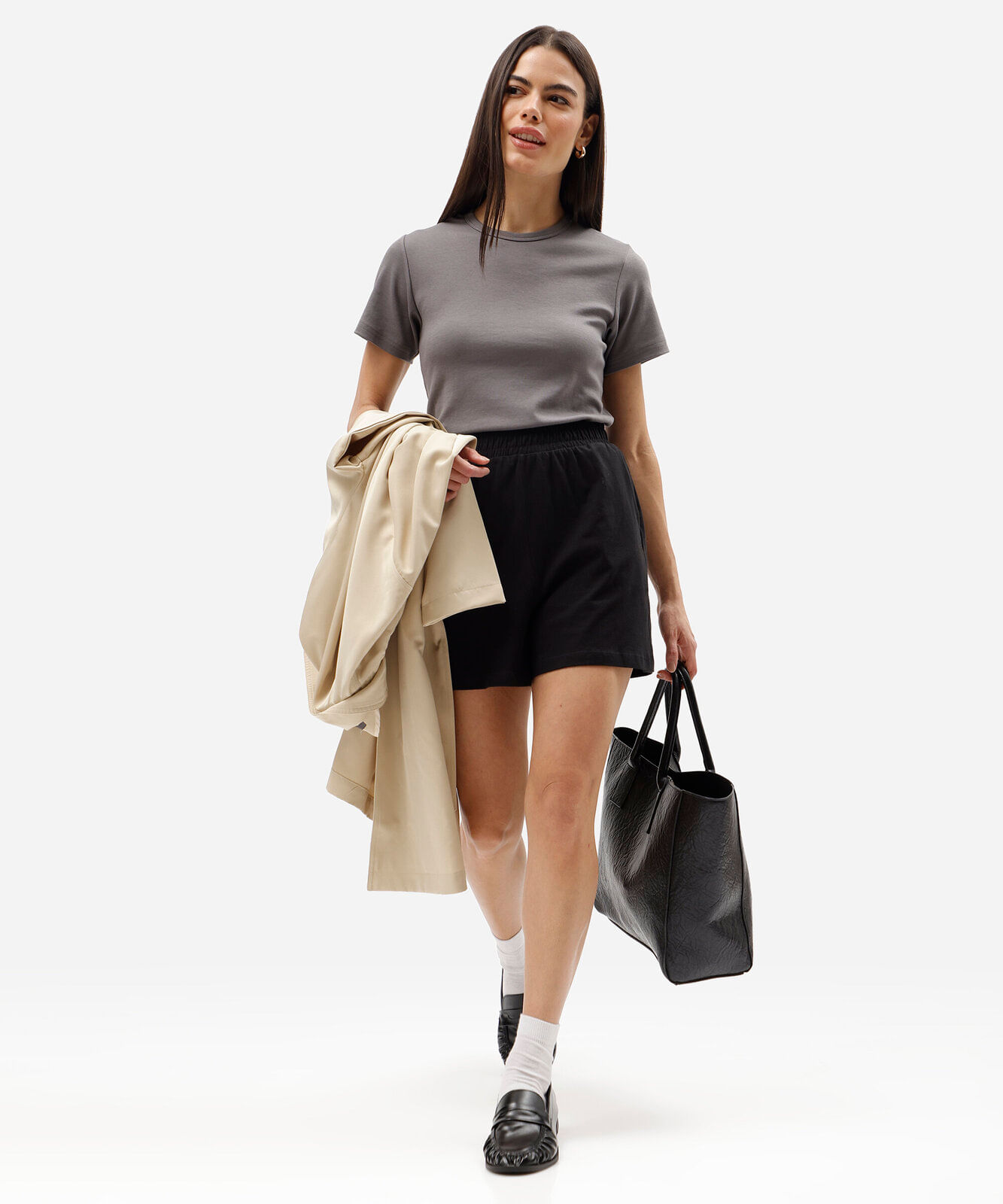short de algodão feminino cós elástico preto