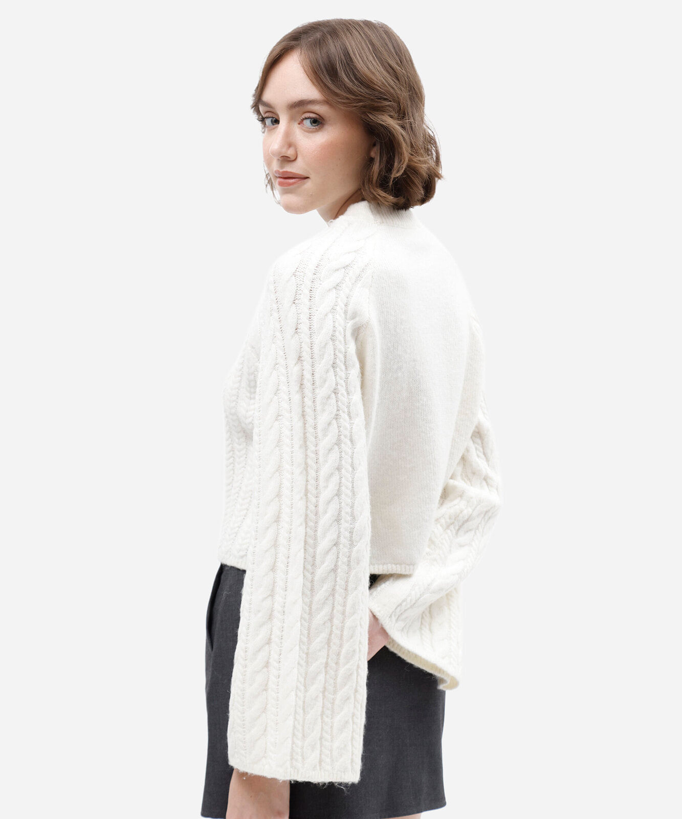 suéter cropped feminino de tricot texturizado off white