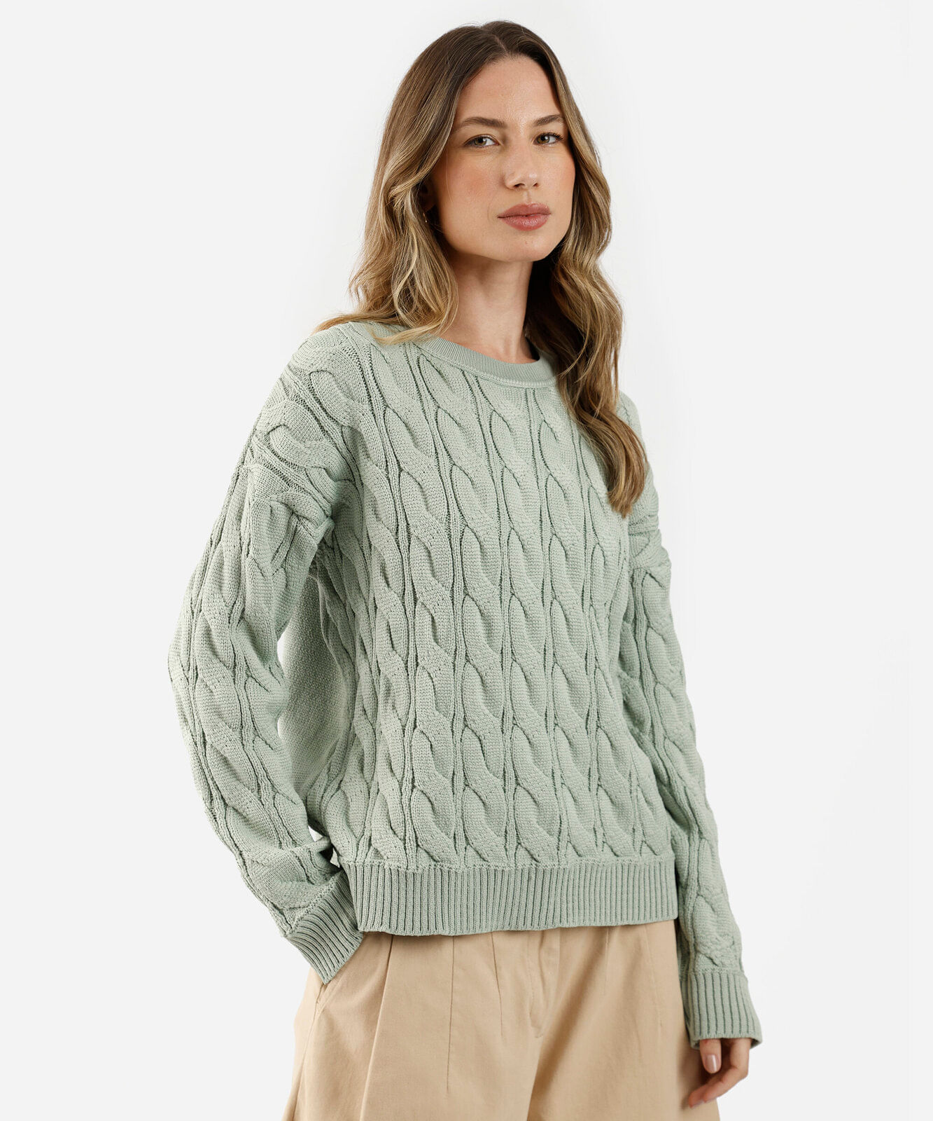 suéter feminino de tricot texturizado verde