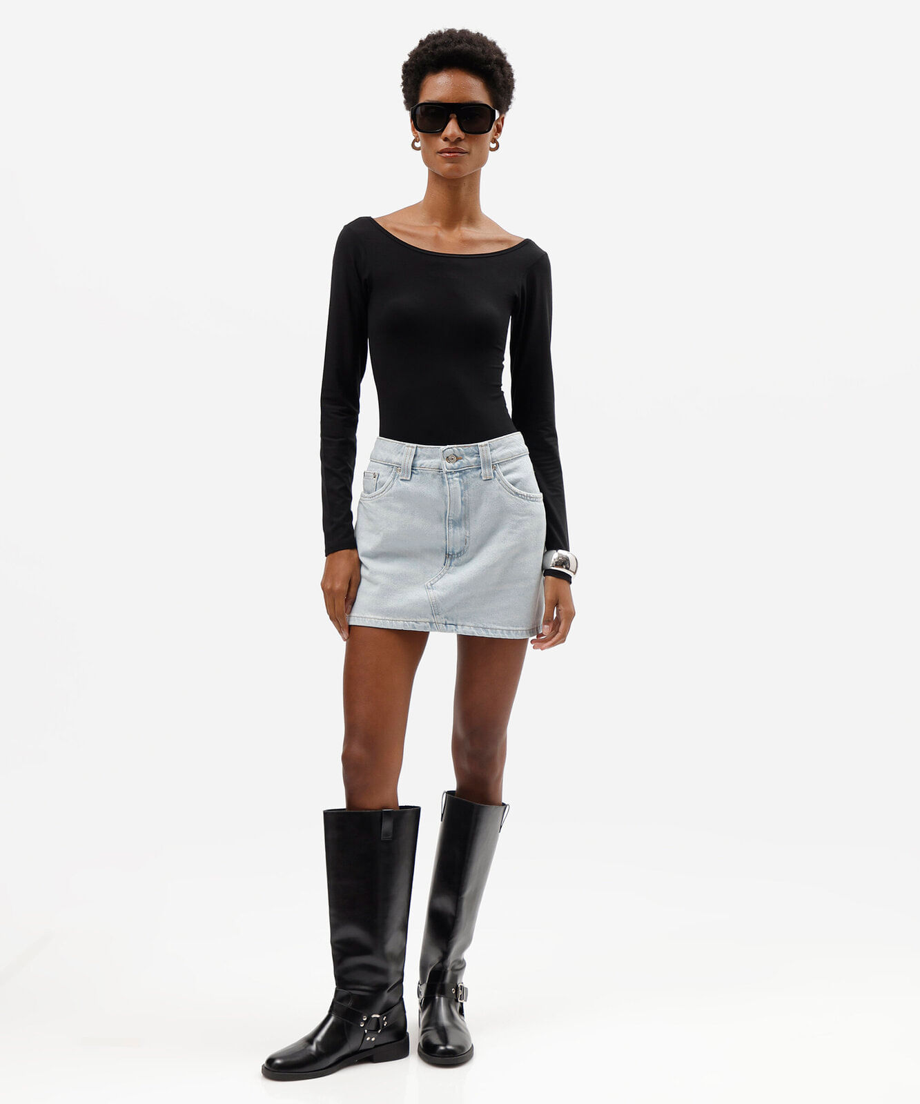 saia curta feminino jeans cintura média azul