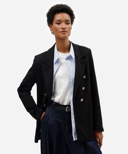 blazer em piquet com ombreiras preto M
