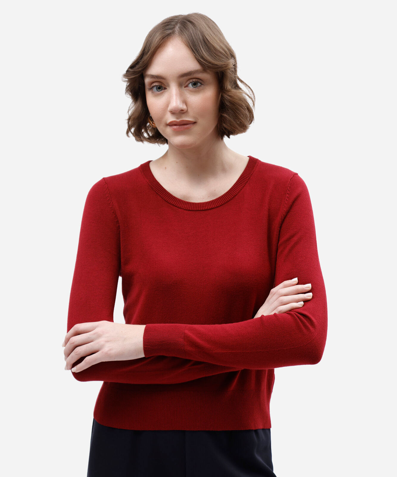 suéter de tricô básico decote redondo vermelho
