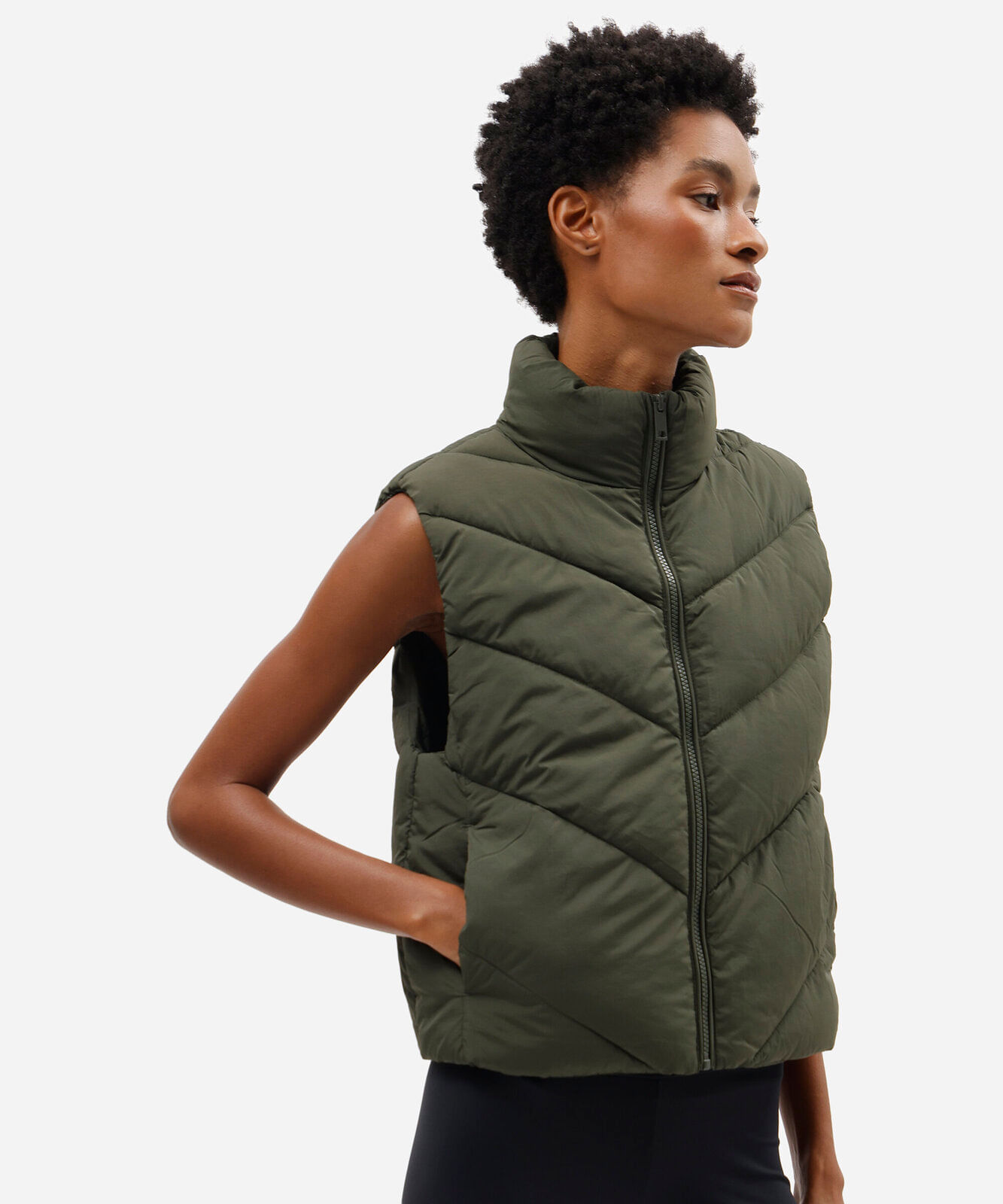 colete puffer feminino esportivo gola alta verde