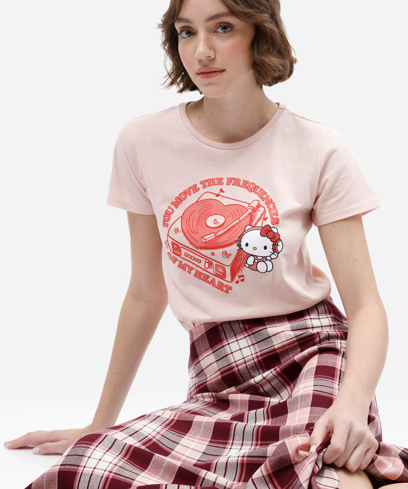 camiseta feminina de algodão manga curta hello kitty rosa