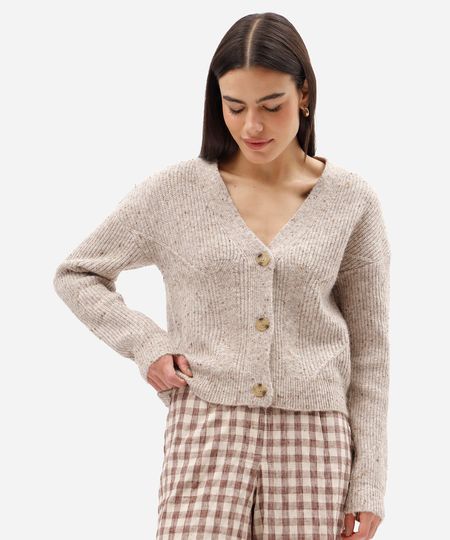 cardigan feminino de tricot texturizado bege P