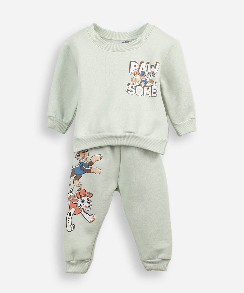 conjunto longo infantil de moletom patrulha canina verde