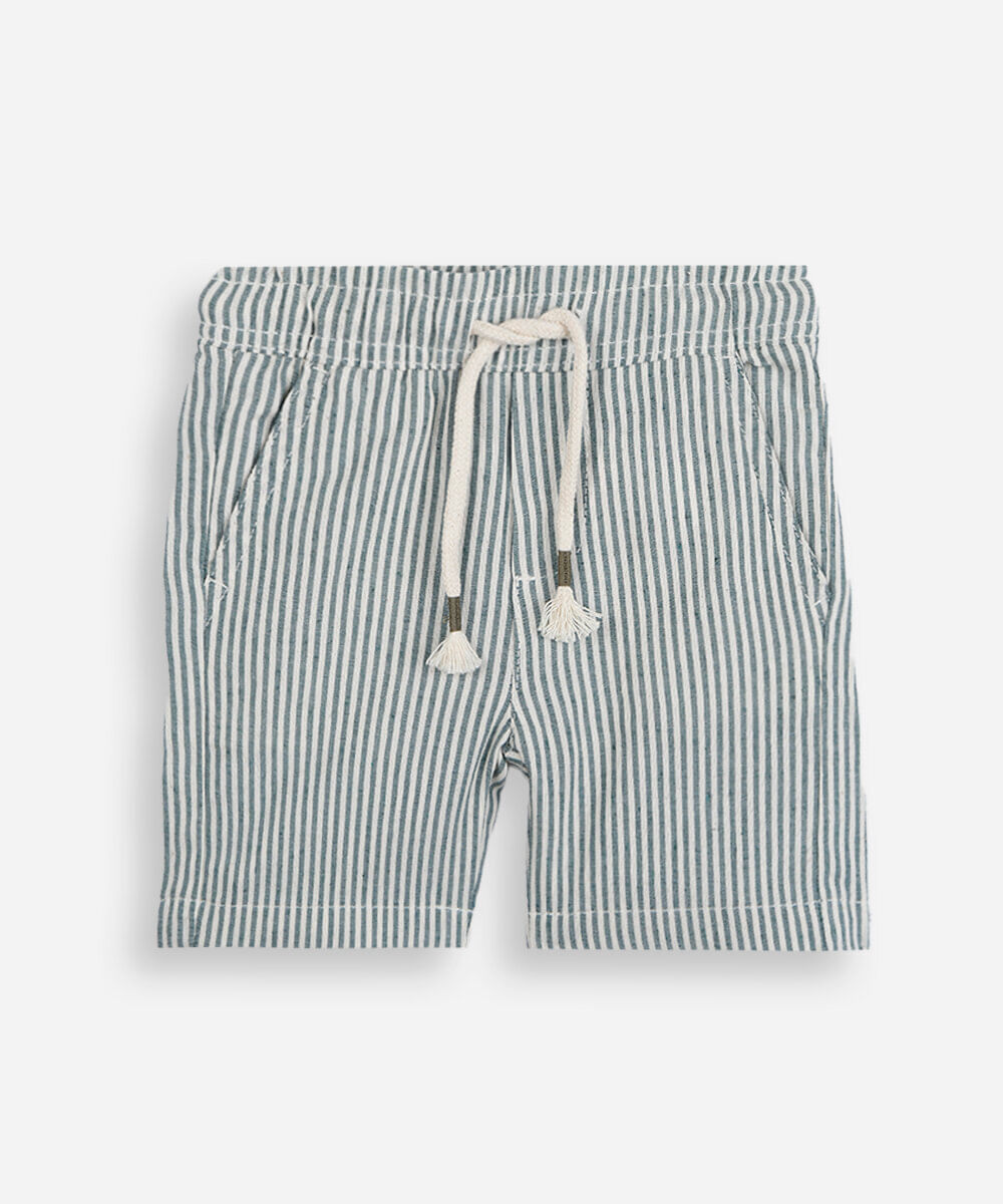 short infantil de sarja cós elástico listrado verde