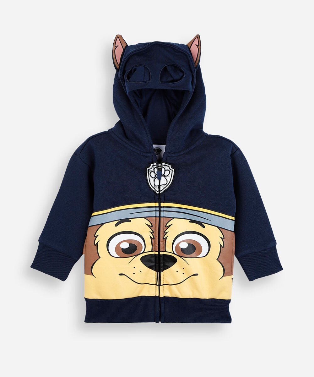 blusão infantil de moletom com capuz patrulha canina azul