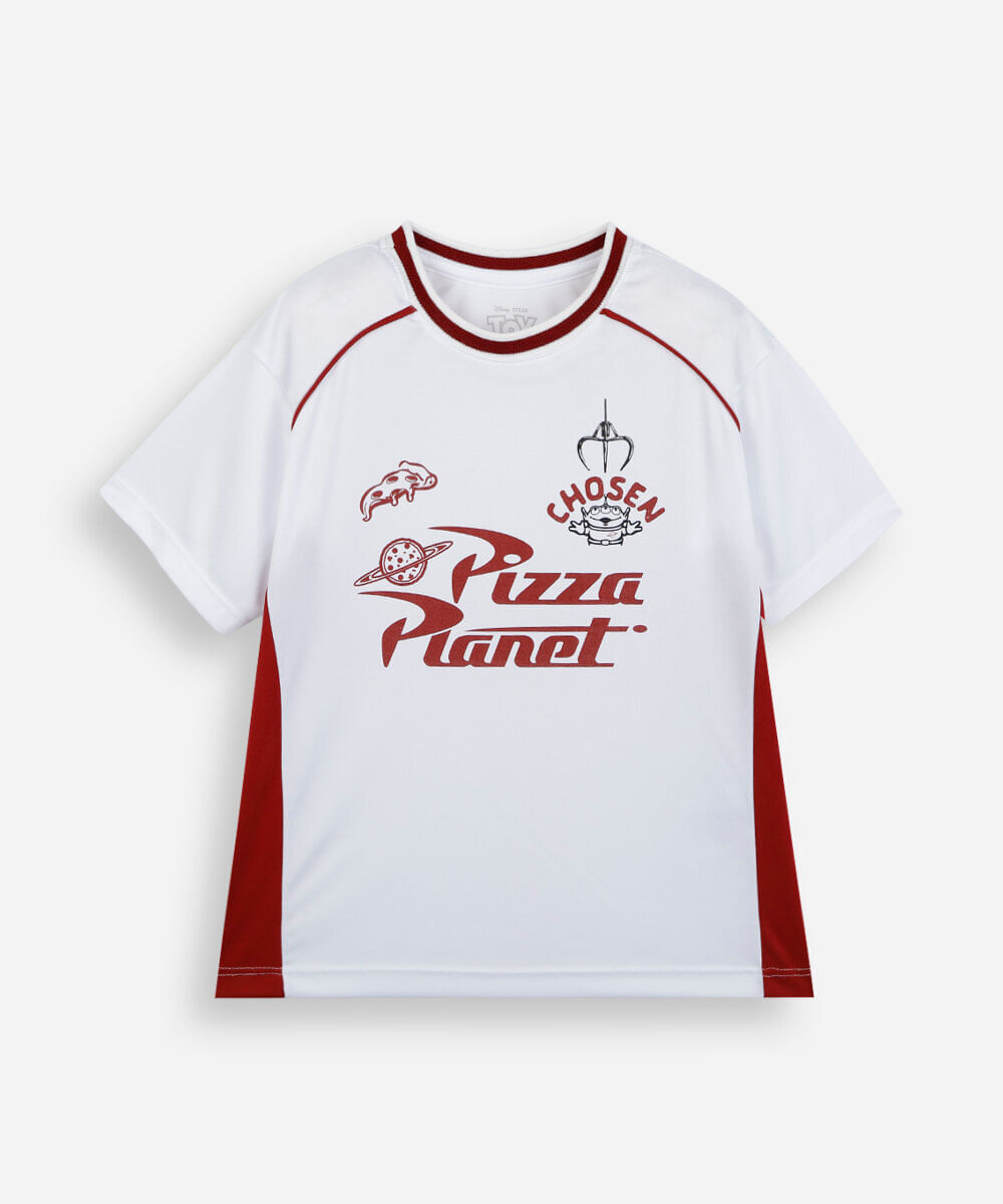 camiseta esportiva infantil manga curta com recorte toy story off white