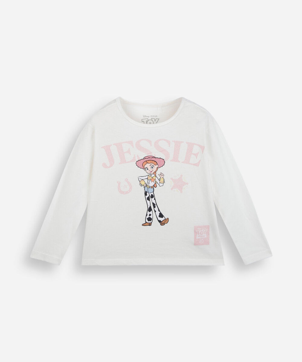 camiseta infantil de algodão manga longa toy story off white